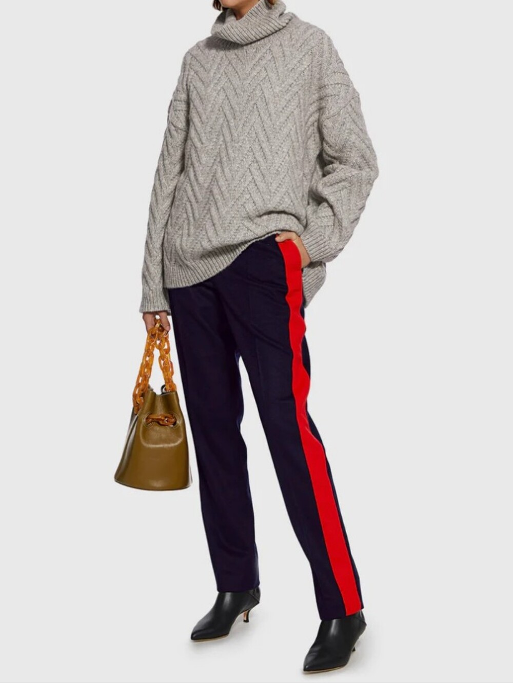 Joseph Annam High Rise Felted Pants Navy Red Side Stripe Size 36 (US 4)